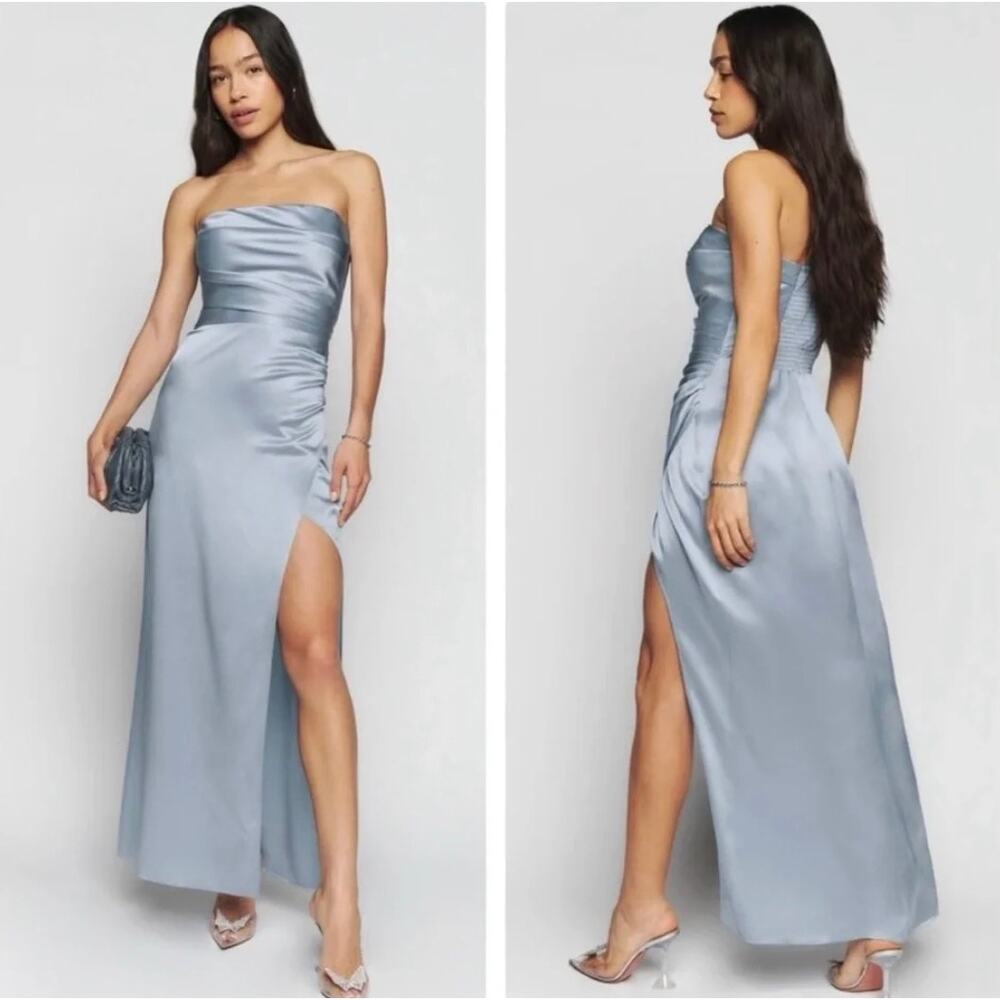 New Reformation Barrow 100% Silk Dress Size 12 blue formal evening gown women